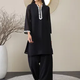 ADORNIA V-Neck Regular Georgette Straight Kurta With Palazzos-picture-37