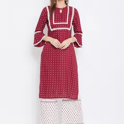 Bitterlime Women Maroon Printed Kurta with Palazzos-image-11