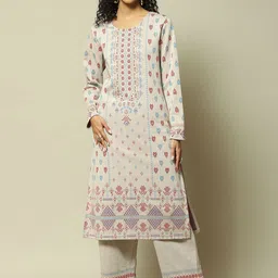 Rangriti Geometric Printed Round Neck Straight Kurta with Palazzos-image-7
