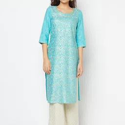 AURELIA Floral Printed Sequinned Straight Kurta with Palazzos-picture-18