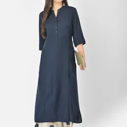 Pistaa Women Navy Blue Panelled Kurta with Palazzos-12
