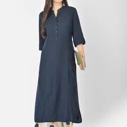 Pistaa Women Navy Blue Panelled Kurta With Palazzos-10