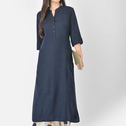 Pistaa Women Navy Blue Kurta With Palazzos-15