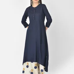 Pistaa Women Navy Blue Kurta with Palazzos-26