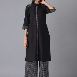 AURELIA Women Black Printed Pure Cotton Kurta with Palazzos-image-47