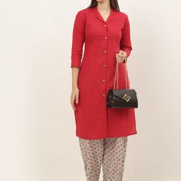 KALINI Women Red Pure Cotton Kurta with Salwar-picture-7