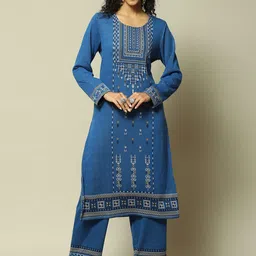 Rangriti Floral Printed Regular Thread Work Straight Kurta with Palazzos-20