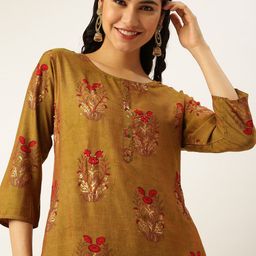 SHOWOFF Women Green Embroidered Kurta with Palazzos-image-101