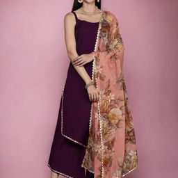 Ahalyaa Sleeveless Floral Regular Gotta Patti Straight Kurta with Palazzos & Dupatta-51