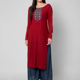 KALINI Women Maroon & blue Ethnic Motifs Embroidered Mirror Work Kurta with Palazzos-7