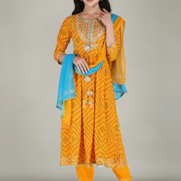 PARTHVI Leheriya Printed Regular Gotta Patti Kurta with Trousers & Dupatta-12