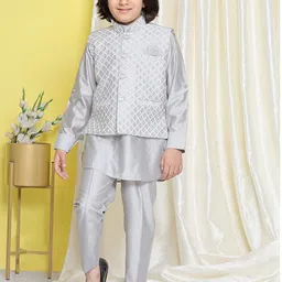 Aj DEZInES Boys Kurta With Trousers & Embroidered Nehru Jacket-picture-42