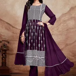 KALINI Women Ethnic Motifs Embroidered Regular Chikankari Kurta with Trousers & With Dupatta-image-95