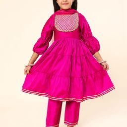 A.T.U.N. Girls Yoke Design Tiered Thread Work Kurta with Trousers & Dupatta-picture-33