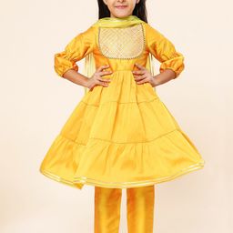 A.T.U.N. Girls Yoke Design Tiered Kurta with Trousers & Dupatta-image-73