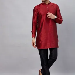 VASTRAMAY Men Mandarin Collar Straight Kurta with Trousers-picture-38