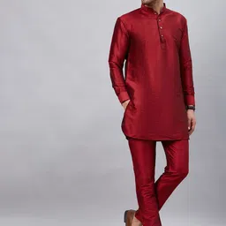 VASTRAMAY Men Mandarin Collar Straight Kurta with Trousers-picture-10