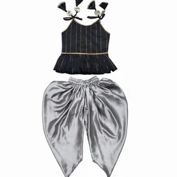 BAESD Girls Striped Regular Gotta Patti Top with Dhoti Pants-image-7