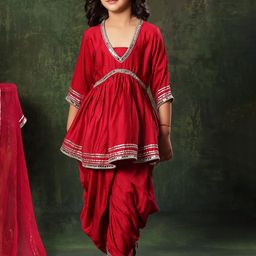 BAESD Girls Embroidered Regular Mirror Work Kurta with Dhoti Pants & With Dupatta-picture-14