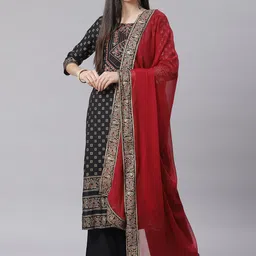 Tulsattva Women Black & Red Ethnic Motifs Print Kurta with Palazzos & Dupatta-image-34