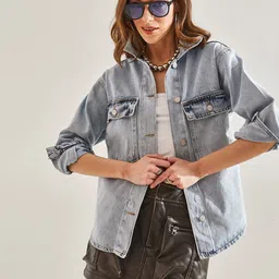 BIANCO LUCCI Washed Pure Cotton Denim Jacket-11
