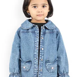Budding Bees Girls Washed Crop Outdoor Denim Jacket-image-73