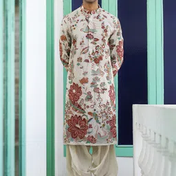 KALPRAAG Floral Embroidered Sequinned Georgette Straight Kurta with Dhoti Pants & Dupatta-image-93
