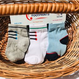 FOOTPRINT 3 Pairs Infant Kids Patterned Ankle-Length Organic Cotton Socks-picture-33