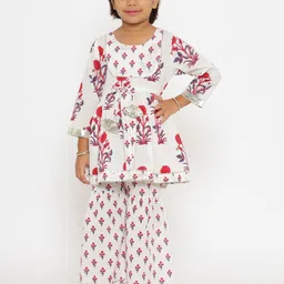 Readiprint Fashions Girls White Floral Printed Empire Gotta Patti Pure Cotton Kurti with Sharara-image-74