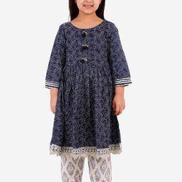 LIL DRAMA Girls Ethnic Motifs Printed Regular Gotta Patti Pure Cotton Kurta with Pyjamas-picture-30