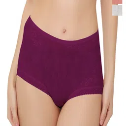 Bella Voste Pack of 3 Self Design Lace Hipster Briefs PT-8807-Peach-White-Wine-L-image-62