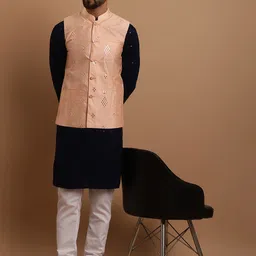 SOJANYA Ethnic Embroidered Sequinned Cotton Kurta & Churidar With Nehru Jacket-picture-41