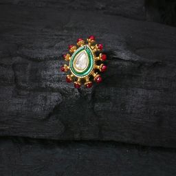 Adwitiya Collection 24 CT Gold-Plated Kundan Stone-Studded & Pearl Beaded Clip-On Nose Pin-18