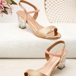 pelle albero Pink Embellished Party High-Top Block Peep Toes-23