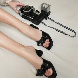 Mast & Harbour Black Open Toe Bows Detail Block Heels-picture-43