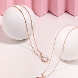 AMI Set Of 2 Rose Gold-Plated Austrian Diamond-Stubbed Drop Shape Pendant & Chain-78