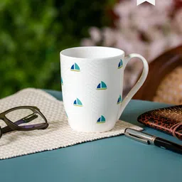 CLAY CRAFT White & Blue Printed Ceramic Glossy Mug 300 ml-25