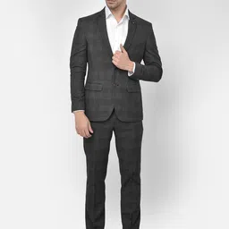 Crimsoune Men Grey & White Checked Slim Fit Single-Breasted 2-Piece Casual Suit-picture-9