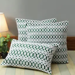 Myntra Elegant Homes Green & White Set of 3 Rectangle Cushion Covers-0