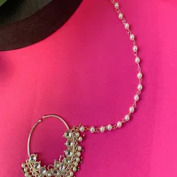 I Jewels Gold-Plated Kundan-Studded & Beaded Nosepin-image-65