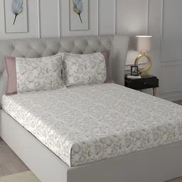 MASPAR Grey & White Floral Printed Cotton 144 TC Single Bedsheet With 1 Pillow Cover-image-55