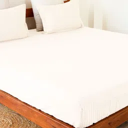 HOMEMONDE White Striped 300 TC Cotton Fitted Queen Bedsheet & 2 Pillow Covers-image-79