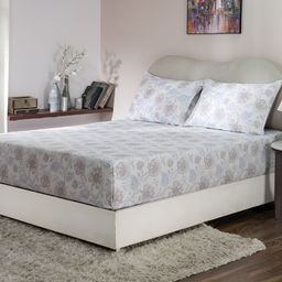 MASPAR Blue Floral Printed Cotton 210 TC Queen Bedsheet With 2 Pillow Covers-image-83