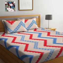 Arrabi Set Of 2 Green & Pink Geometric 300 TC King Bedsheet With 4 Pillow Covers-25
