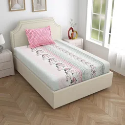 Salona Bichona Pink & Green Floral 120 TC Single Bedsheet with 1 Pillow Covers-34