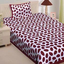 UNIBLISS Maroon & White Printed Cotton 144 TC Single Bedsheet With 1 Pillow Cover-33