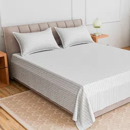 CURIOUS LIFESTYLE White Striped 300 TC Single Bedsheet with 1 Pillow Covers-image-79