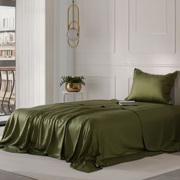 Stoa Paris Date Night Olive Green 300 TC Single Bedsheet with 1 Pillow Cover-image-80