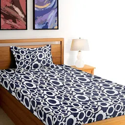Arrabi Grey & White Floral 300 TC Single Bedsheet with Pillow Cover-44