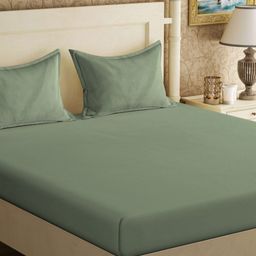 KLOTTHE Green 300TC Double Bedsheet & 2 Pillow Covers-image-79